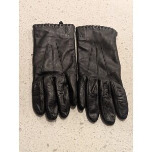 Ralph Lauren Leather Gloves Women Black Large Lined Quiet Luxury Monogram Winter